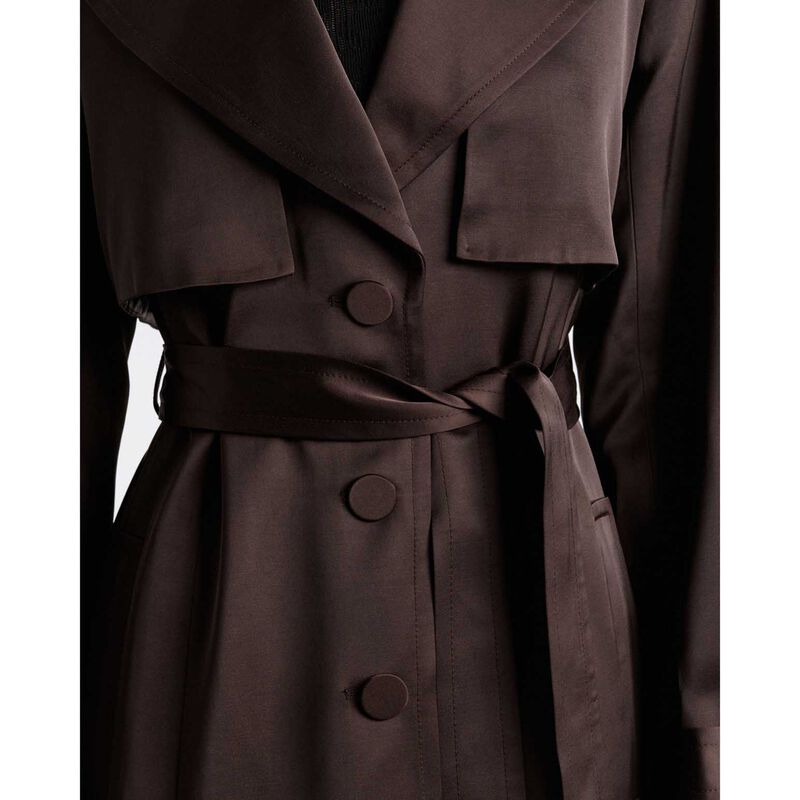 Cue Coffee Matte Satin Viscose Trench image number 2